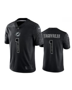 Men's Miami Dolphins #1 Tua Tagovailoa Black Reflective Limited Stitched Football Jersey