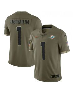 Men's Miami Dolphins #1 Tua Tagovailoa Olive 2022 Salute To Service Limited Stitched Jersey