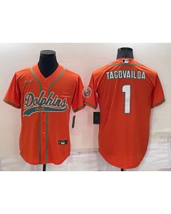 Men's Miami Dolphins #1 Tua Tagovailoa Orange Cool Base Stitched Baseball Jersey