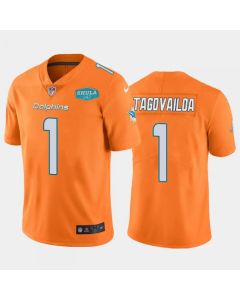Men's Miami Dolphins #1 Tua Tagovailoa Orange With 347 Shula Patch 2020 Vapor Untouchable Limited Stitched NFL Jersey