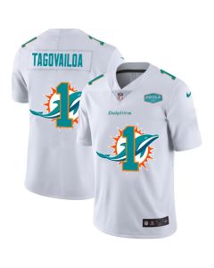 Men's Miami Dolphins #1 Tua Tagovailoa White 2020 Shadow Logo With 347 Shula Patch Limited Stitched Jersey