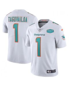 Men's Miami Dolphins #1 Tua Tagovailoa White With 347 Shula Patch 2020 Vapor Untouchable Limited Stitched NFL Jersey