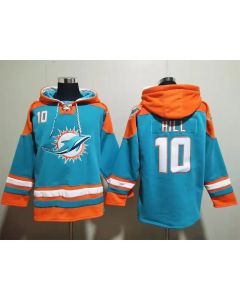 Men's Miami Dolphins #10 Tyreek Hill Aqua Lace-Up Pullover Hoodie (Style 2)