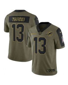 Men's Miami Dolphins #13 Dan Marino 2021 Olive Salute To Service Limited Stitched Jersey