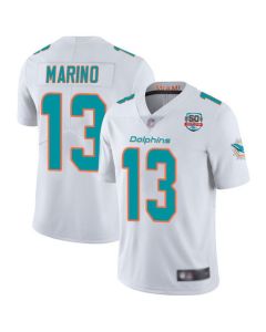 Men's Miami Dolphins #13 Dan Marino 2022 White With 50th Perfect Season Patch Limited Stitched Jersey