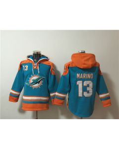 Men's Miami Dolphins #13 Dan Marino Aqua Ageless Must-Have Lace-Up Pullover Hoodie