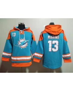 Men's Miami Dolphins #13 Dan Marino Aqua Lace-Up Pullover Hoodie