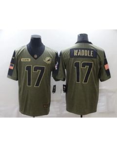 Men's Miami Dolphins #17 Jaylen Waddle 2021 Olive Salute To Service Limited Stitched Jersey