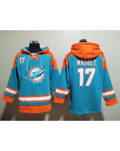 Men's Miami Dolphins #17 Jaylen Waddle Aqua Lace-Up Pullover Hoodie (Style 2)