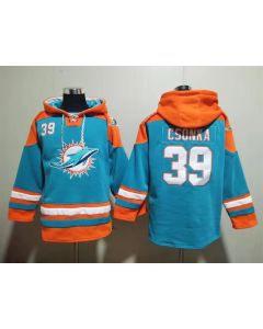 Men's Miami Dolphins #39 Larry Csonka Aqua Lace-Up Pullover Hoodie