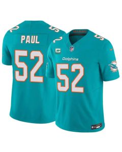 Men's Miami Dolphins #52 Patrick Paul Aqua 2026 1-Star C Patch Vapor F.U.S.E. Limited Jersey