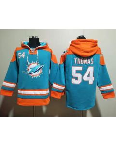 Men's Miami Dolphins #54 Zach Thomas Aqua Lace-Up Pullover Hoodie