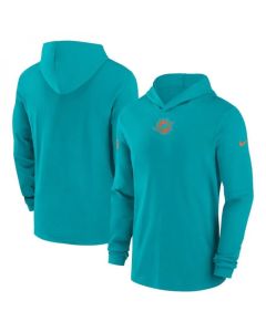 Men's Miami Dolphins Aqua Sideline Performance Long Sleeve Hoodie T-Shirt