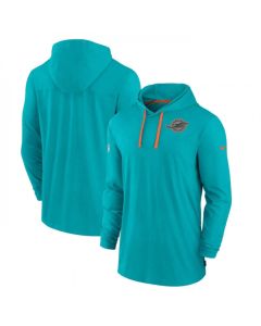 Men's Miami Dolphins Aqua Sideline Pop Performance Pullover Long Sleeve Hoodie T-Shirt