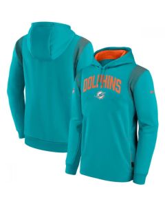 Men's Miami Dolphins Aqua Sideline Stack Performance Pullover Hoodie 001