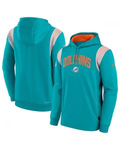 Men's Miami Dolphins Aqua Sideline Stack Performance Pullover Hoodie 002
