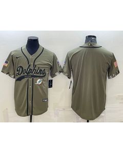 Men's Miami Dolphins Blank Olive 2022 Salute To Service Cool Base Stitched Baseball Jersey