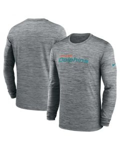 Men's Miami Dolphins Heather Gray Sideline Team Velocity Performance Long Sleeve T-Shirt