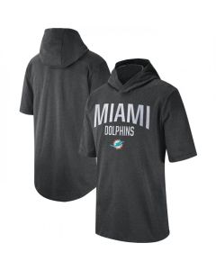 Men's Miami Dolphins Heathered Charcoal Sideline Training Hoodie Performance T-Shirt