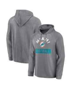Men's Miami Dolphins Heathered Gray No Time Off Raglan Pullover Hoodie