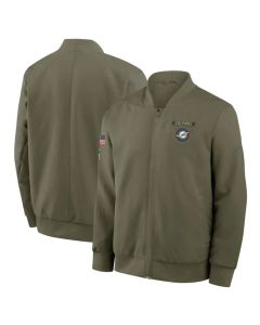 Men's Miami Dolphins Olive 2025 Salute to Service Sideline Full-Zip Bomber Jacket (Olive)