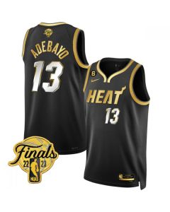 Men's Miami Heat #13 Bam Adebayo Black Gold Edition 2023 Finals Collection With NO.6 Patch Stitched Basketball Jersey