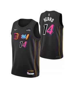 Men's Miami Heat #14 Tyler Herro 2021/2022 Black City Edition 75th Anniversary Stitched Jersey