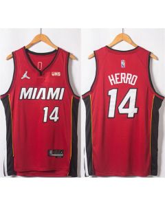 Men's Miami Heat #14 Tyler Herro Red Statement Edition 75th Anniversary Stitched Jersey