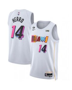 Men's Miami Heat #14 Tyler Herro White 2022/23 City Edition With NO.6 Patch Stitched Jersey