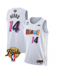 Men's Miami Heat #14 Tyler Herro White 2023 Finals City Edition With NO.6 Patch Stitched Basketball Jersey