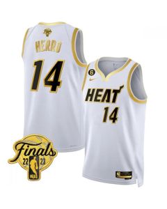Men's Miami Heat #14 Tyler Herro White Gold Edition 2023 Finals Collection With NO.6 Patch Stitched Basketball Jersey