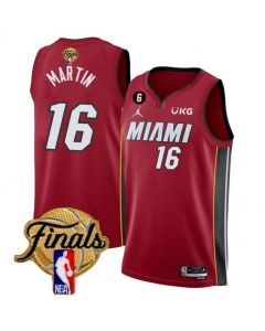Men's Miami Heat #16 Caleb Martin Red 2023 Finals Statement Edition With NO.6 Patch Stitched Basketball Jersey