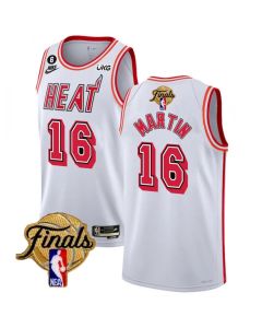 Men's Miami Heat #16 Caleb Martin White 2023 Finals Classic Edition With NO.6 Patch Stitched Basketball Jersey