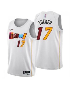 Men's Miami Heat #17 P.J. Tucker 2022/23 White City Edition Stitched Jersey