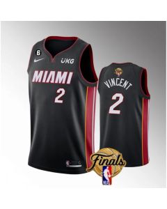 Men's Miami Heat #2 Gabe Vincent Black 2023 Finals Icon Edition With NO.6 Patch Stitched Basketball Jersey