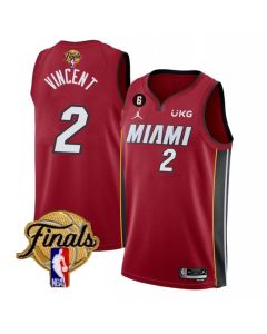 Men's Miami Heat #2 Gabe Vincent Red 2023 Finals Statement Edition With NO.6 Patch Stitched Basketball Jersey