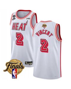 Men's Miami Heat #2 Gabe Vincent White 2023 Finals Classic Edition With NO.6 Patch Stitched Basketball Jersey