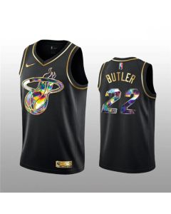 Men's Miami Heat #22 Jimmy Butler 2021/22 Black Golden Edition 75th Anniversary Diamond Logo Stitched Basketball Jersey