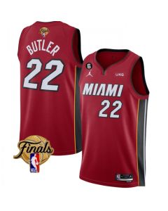 Men's Miami Heat #22 Jimmy Butler Red 2023 Finals Statement Edition With NO.6 Patch Stitched Basketball Jersey