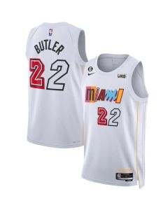 Men's Miami Heat #22 Jimmy Butler White 2022/23 City Edition With NO.6 Patch Stitched Jersey