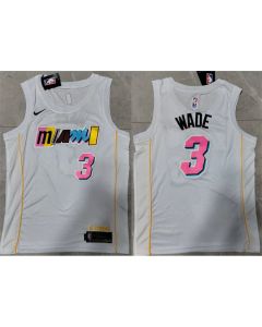 Men's Miami Heat #3 Dwyane Wade 2022/23 White City Edition Stitched Jersey