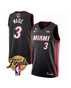 Men's Miami Heat #3 Dwyane Wade Black 2023 Finals Icon Edition With NO.6 Patch Stitched Basketball Jersey