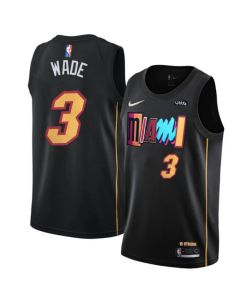 Men's Miami Heat #3 Dwyane Wade Black 75th Anniversary 2021/2022 City Edition Stitched Jersey