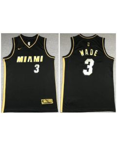 Men's Miami Heat #3 Dwyane Wade Black Gold Edition Vice Stitched Jersey