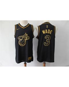 Men's Miami Heat #3 Dwyane Wade Black Gold Stitched NBA Jersey