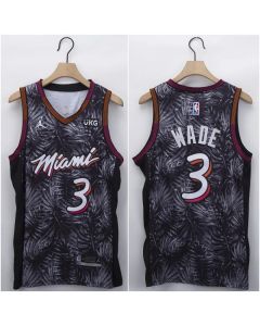 Men's Miami Heat #3 Dwyane Wade Black Lights Stitched NBA Jersey