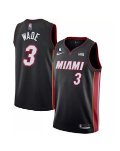Men's Miami Heat #3 Dwyane Wade Black With NO.6 Patch Stitched Jersey (Black)