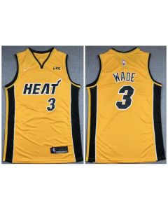 Men's Miami Heat #3 Dwyane Wade Gold Stitched NBA Jersey