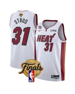 Men's Miami Heat #31 Max Strus White 2023 Finals Association Edition With NO.6 Patch Stitched Basketball Jersey