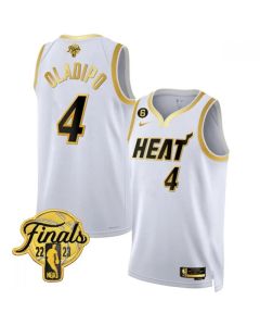 Men's Miami Heat #4 Victor Oladipo White Gold Edition 2023 Finals Collection With NO.6 Patch Stitched Basketball Jersey